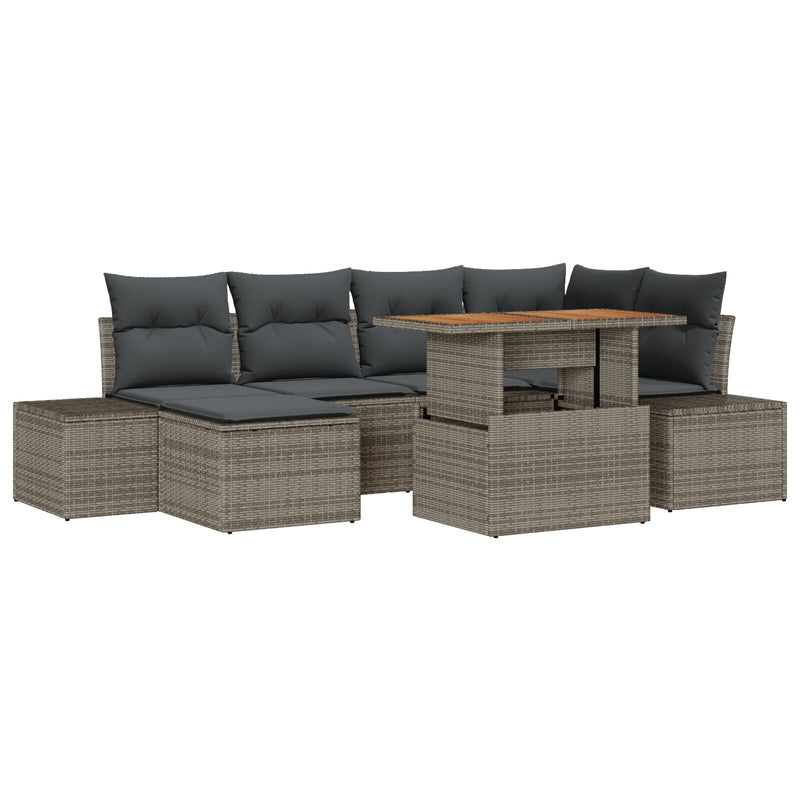 vidaXL 7 darabos kerti sofa szett párnákkal szürke poli rattan