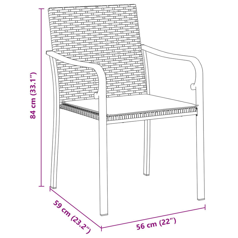 vidaXL 3 részes kertibútor szett párnákkal, fekete poli rattan