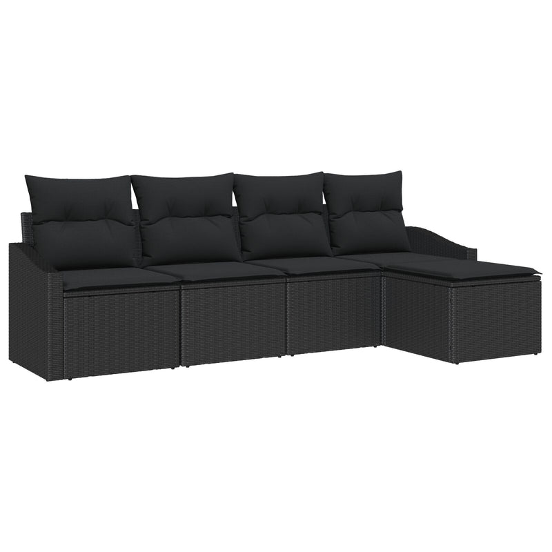 vidaXL Kert Kanape Szett 5-Darabos Fekete Rattan, Acél Kültéri Kanapé
