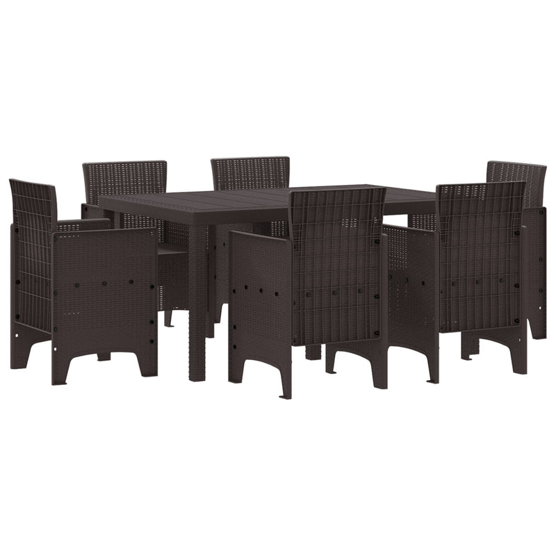 vidaXL 7 részes Kert Étkező Garnitúra Barna Poly Rattan