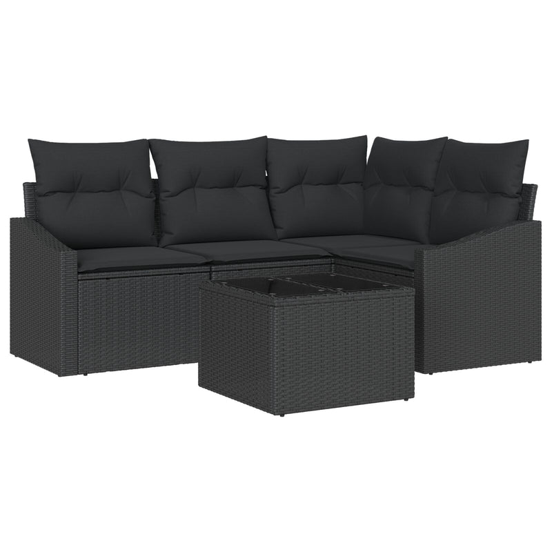 vidaXL Kert Kanapé Szett 5 db Fekete Rattan, Poliészter