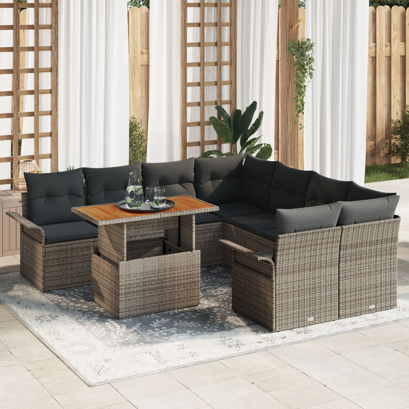 vidaXL Kertibútor Szett  9 darabos Szürke Rattan Kerti szofa szett
