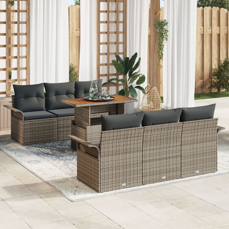 vidaXL Kertibútor Szett 7 részes Szürke Rattan 7 részes kertibútor szett