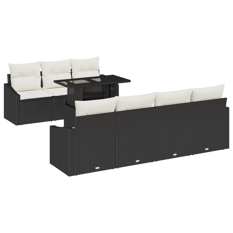 vidaXL Kerti Sofa Szett 8 darab Bézs, Fekete Rattan, Poliészter, Acél