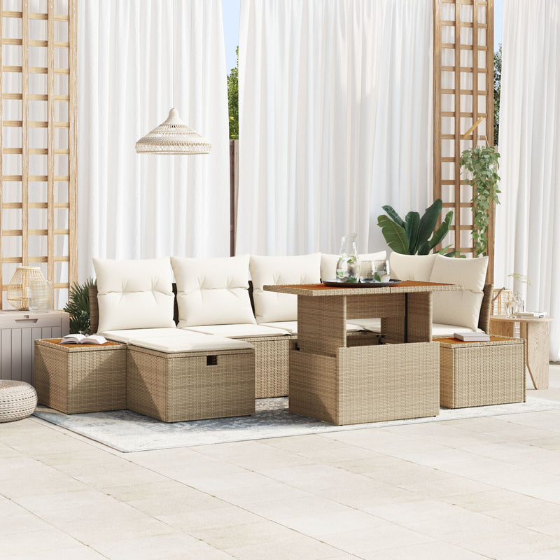 vidaXL 7 Darabos Kert Sofa Szett Párnákkal Bézs Poli Rattan