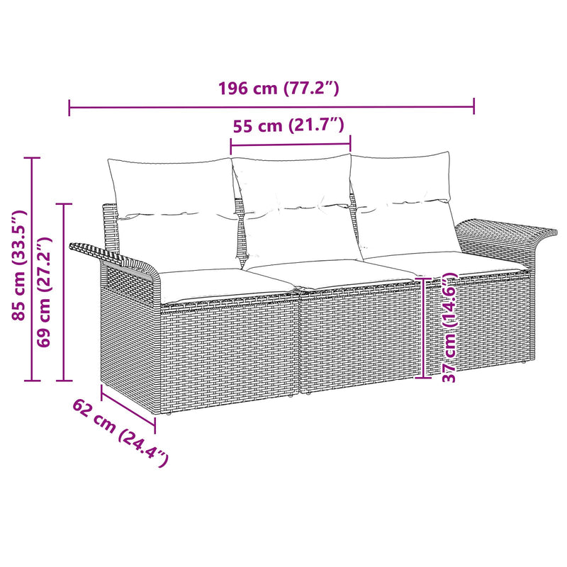 vidaXL 3 Részes Kert Kanapé Szett Párnákkal Bézs Poli Rattan