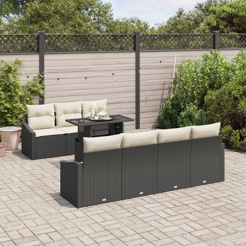 vidaXL Kerti Sofa Szett 8 darab Bézs, Fekete Rattan, Poliészter, Acél