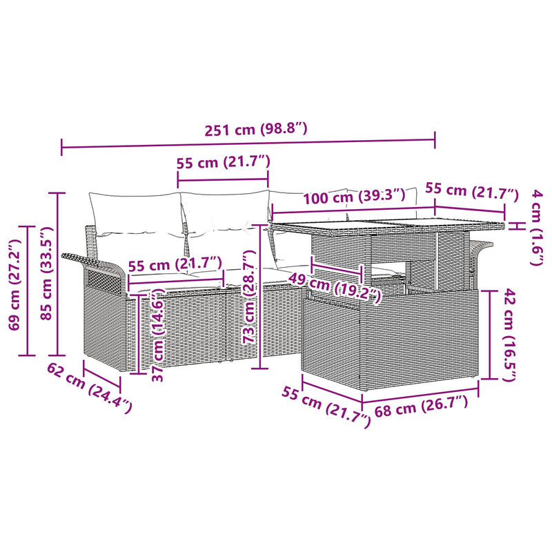 vidaXL Kertibútor Szett 4 db-os készlet Szürke Rattan