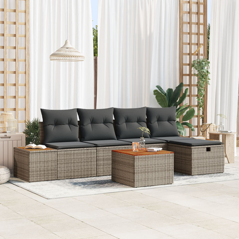vidaXL 6 db-os kerti kanapé szett párnákkal szürke poly rattan