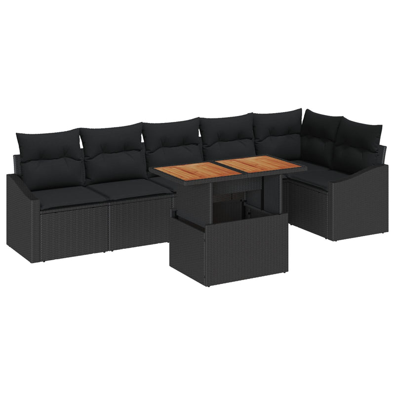 vidaXL Kert Kanapé Szett 7 darabos Fekete Rattan