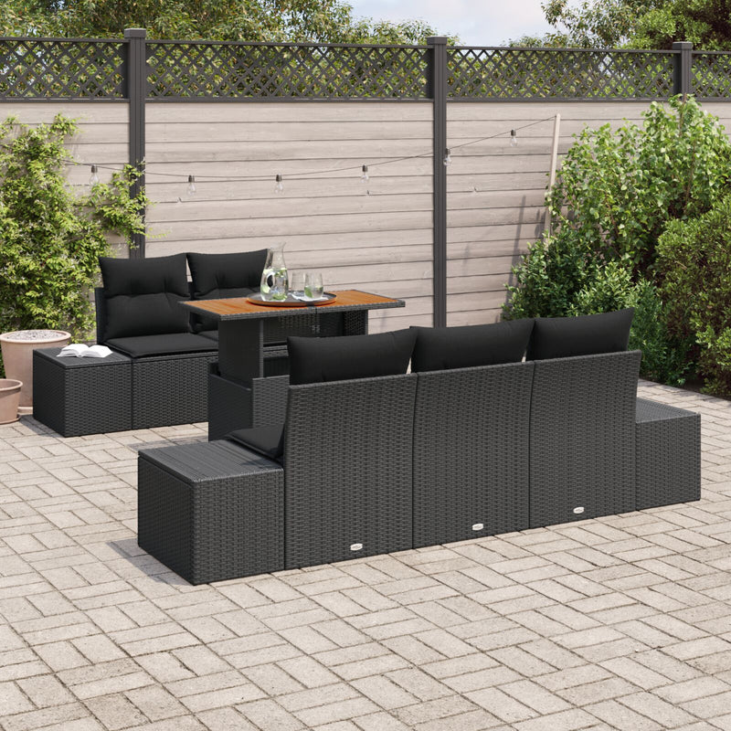 vidaXL 6 Darabos Kerti Kanapé Szett Párnákkal Fekete Poly Rattan