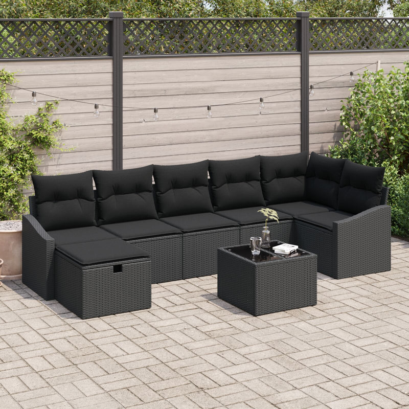 vidaXL 8 részes kerti kanapé szett párnákkal fekete poly rattan