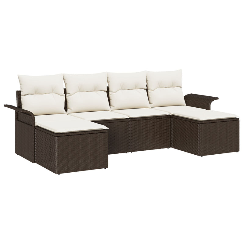 vidaXL 6 db-os Kert Sofa Készlet Párnákkal Barna Poli Rattan