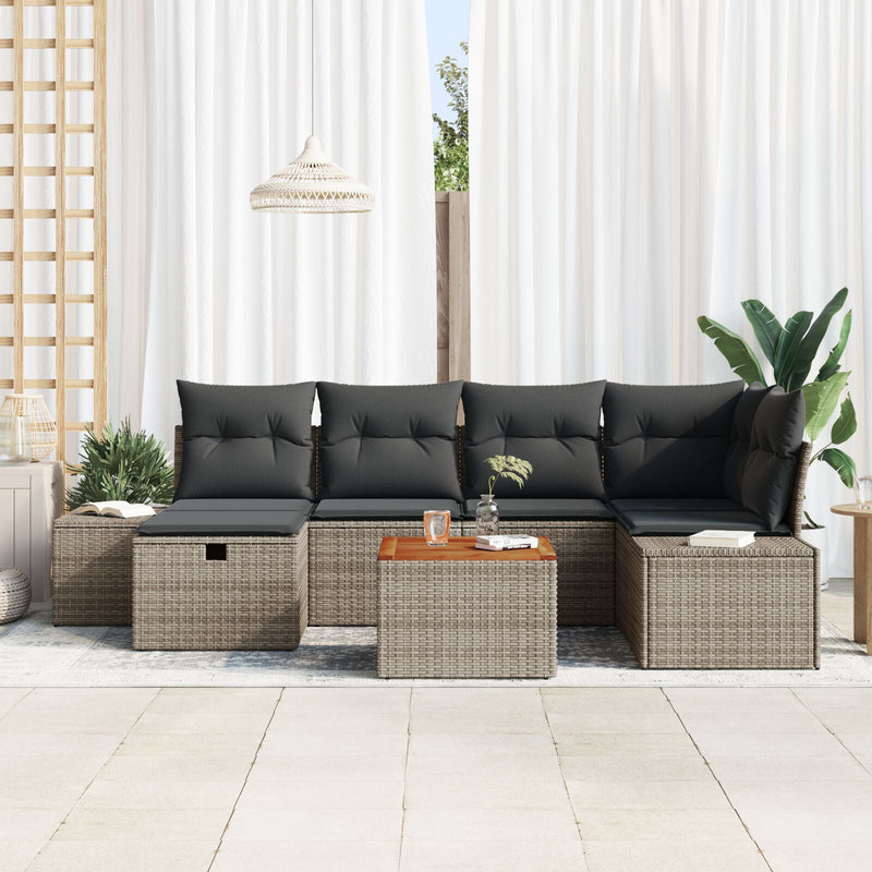 vidaXL 7 Darabos Kert Sofa Szett Párnákkal Szürke Polirattan