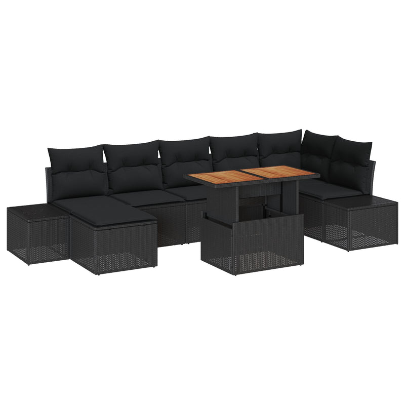vidaXL Kerti Kanapé Szett 8 darab Fekete PE Rattan, Acél, Fa