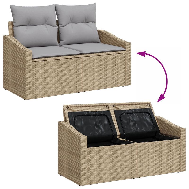 vidaXL Kerti Kanapé Szett  5 darabos Bézs Rattan, Hab, Üveg