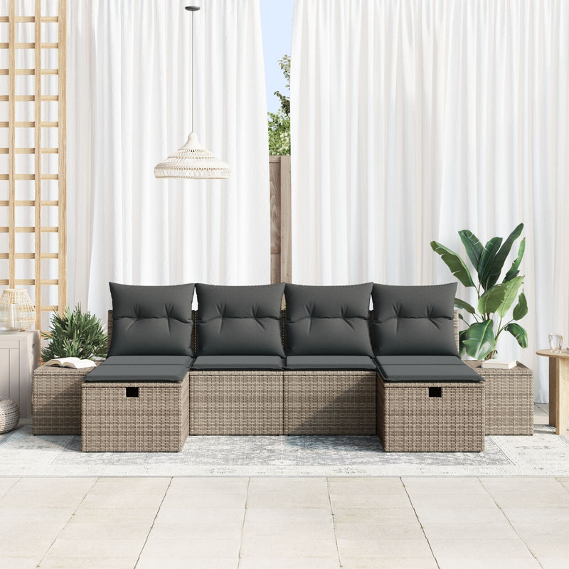 vidaXL 6 darabos kerti kanapé szett párnákkal szürke poly rattan