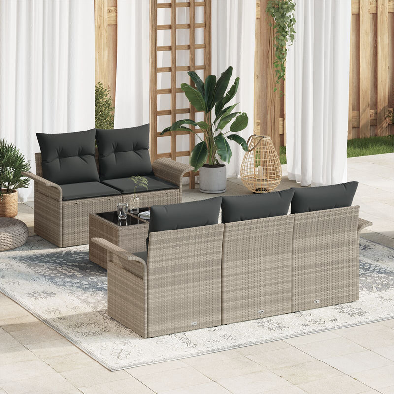vidaXL 6 Darabos Kert Kanapé Szett Párnákkal Világosszürke Poly Rattan