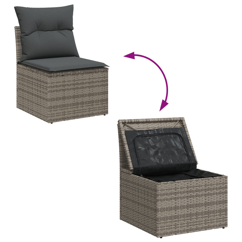 vidaXL 10 Részes Kerti Kanapé Szett Párnákkal Szürke Poly Rattan Akáciából