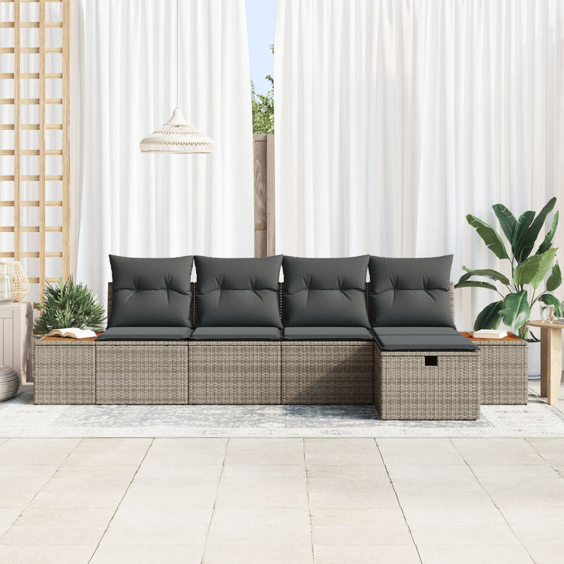 vidaXL 5 Részes Kert Kanapé Szett Párnákkal Szürke Poly Rattan