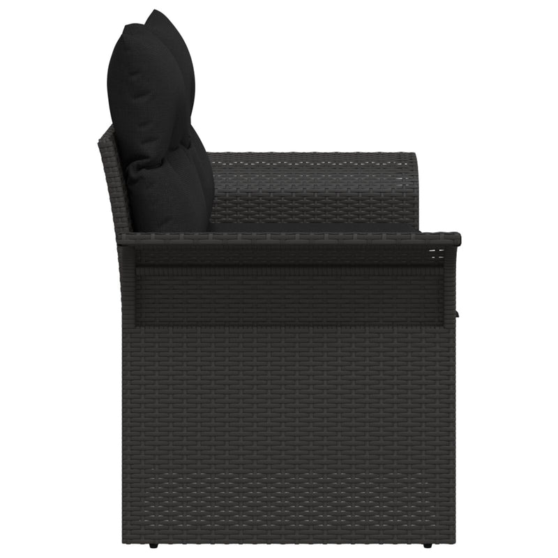vidaXL 2-üléses Kerti Kanapé Tárolóval & Párnákkal Fekete Poli Rattan