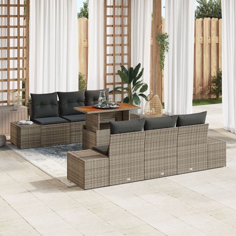 vidaXL 7 darabos kerti kanapé szett párnákkal Szürke poly rattan