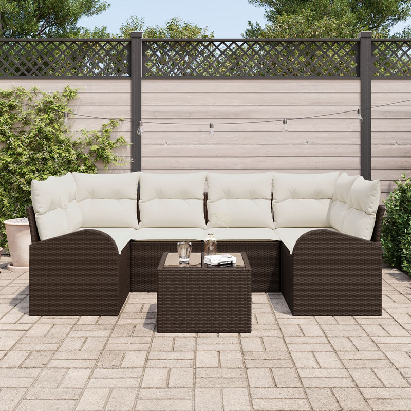 vidaXL 7 darabos Kert Sofa Szett Párnákkal Barna Poli Rattan