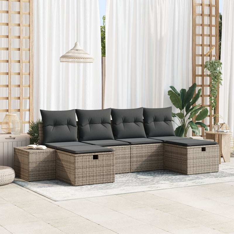 vidaXL 6 darabos kerti kanapé szett párnákkal szürke poly rattan
