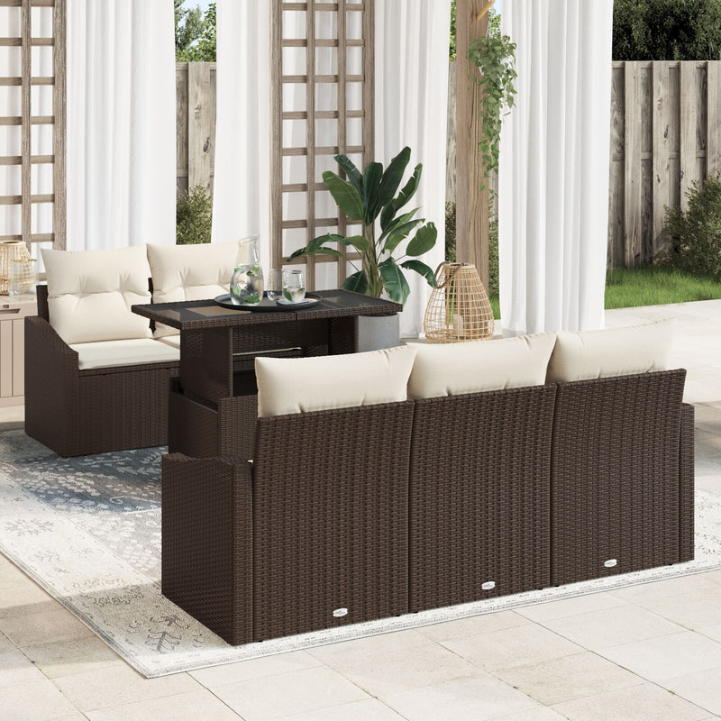 vidaXL Kerti Kanapé Készlet  6-os szett Barna Poli Rattan, Textil