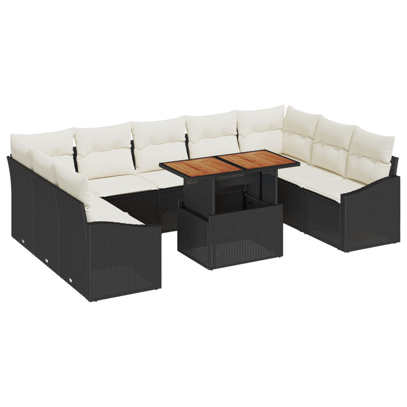 vidaXL 10 Darabos Kert Sofa Készlet Párnákkal Fekete Poli Rattan