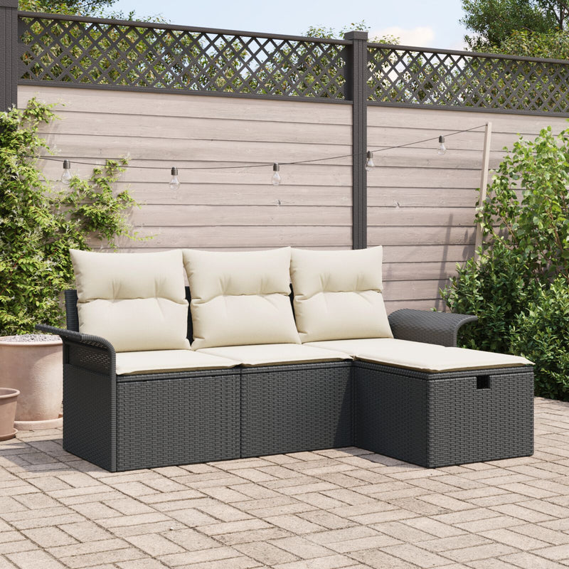 vidaXL 4 darabos Kerti Sofa Szett Párnákkal Fekete Poli Rattan