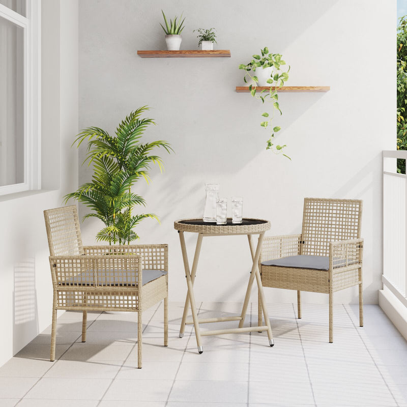 vidaXL 3 darabos Kerti Bistro Szett Párnákkal Bézs Poli Rattan