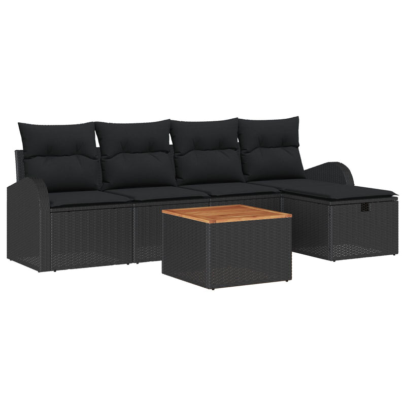 vidaXL 6 darabos kerti kanapé szett párnákkal fekete polyrattan