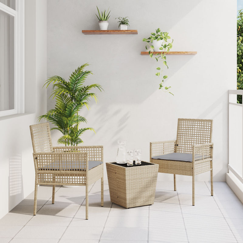 vidaXL 3 darabos Kerti Bistro Szett párnákkal Bézs Poly Rattan