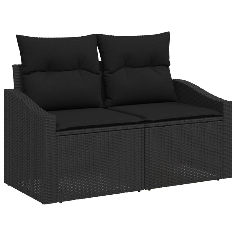 vidaXL 6 Darabos Kerti Étkező Szett Párnákkal Fekete Poly Rattan Akác