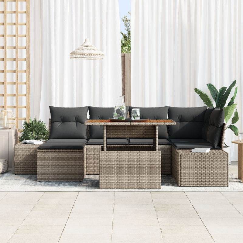 vidaXL 7 darabos kerti sofa szett párnákkal szürke poli rattan