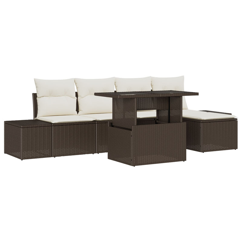 vidaXL Kerti Kanapé Szett 6 darabos Barna Rattan Négyszögletes Modern