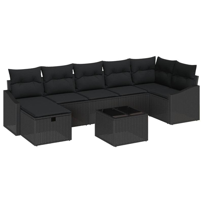 vidaXL 8 részes kerti kanapé szett párnákkal fekete poly rattan
