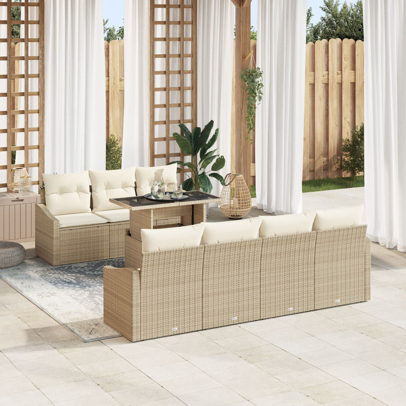 vidaXL Kerti Kanapé Készlet 8 Részes Bézs, Fehér Rattan, Textil