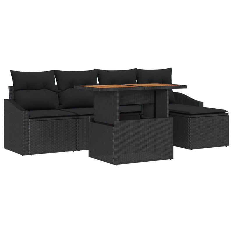 vidaXL 6 Részes Kerti Kanapé Szett Párnákkal Fekete Poly Rattan