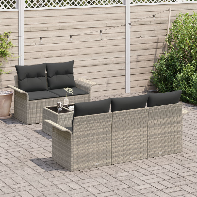vidaXL 6 Darabos Kert Kanapé Szett Párnákkal Világosszürke Poly Rattan