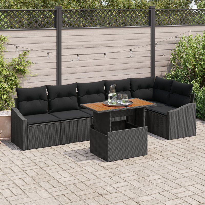 vidaXL Kert Kanapé Szett 7 darabos Fekete Rattan