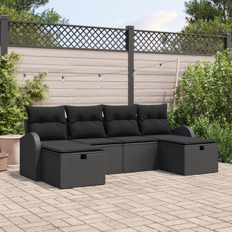 vidaXL 6 Darabos Kerti Kanapé Szett Párnákkal Fekete Poly Rattan