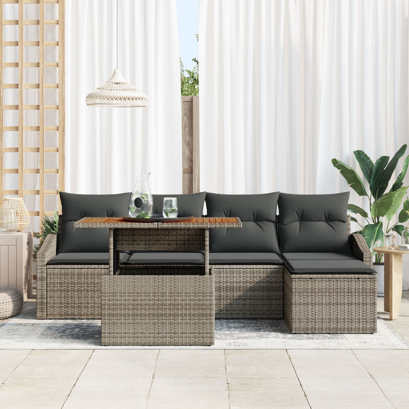 vidaXL 6 Részes Kerti Kanapészett Párnákkal Szürke Poly Rattan