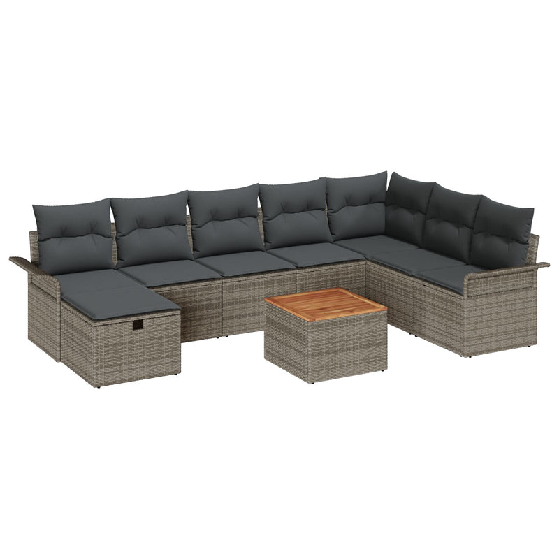 vidaXL 9 Darabos Kerti Sofa Szett Párnákkal Szürke Poli Rattan