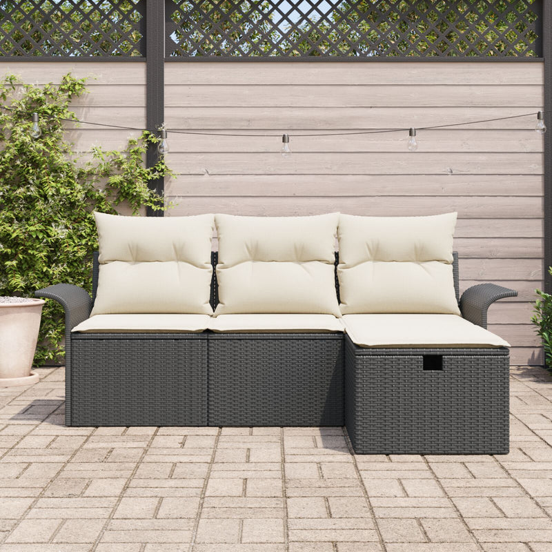 vidaXL 4 darabos Kerti Sofa Szett Párnákkal Fekete Poli Rattan