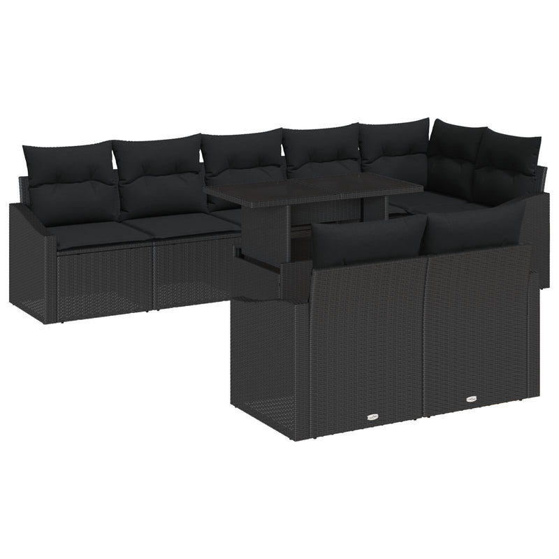 vidaXL Kerti kanapé szett 9 darabos Fekete Rattan, Fém