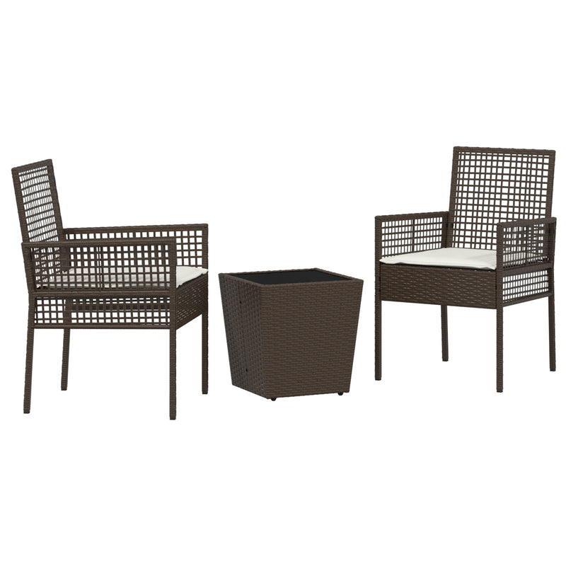vidaXL 3 részes kert bistro szett párnákkal barna poli rattan