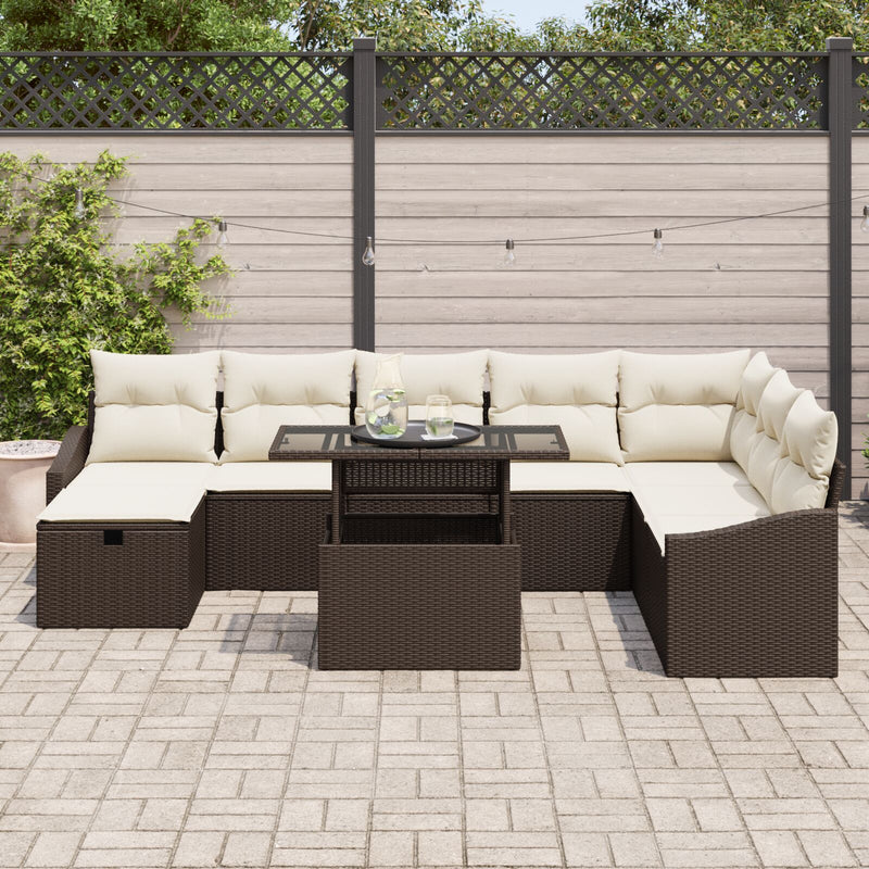vidaXL 9 Darabos Kert Sofa Szett Párnákkal Barna Poli Rattan