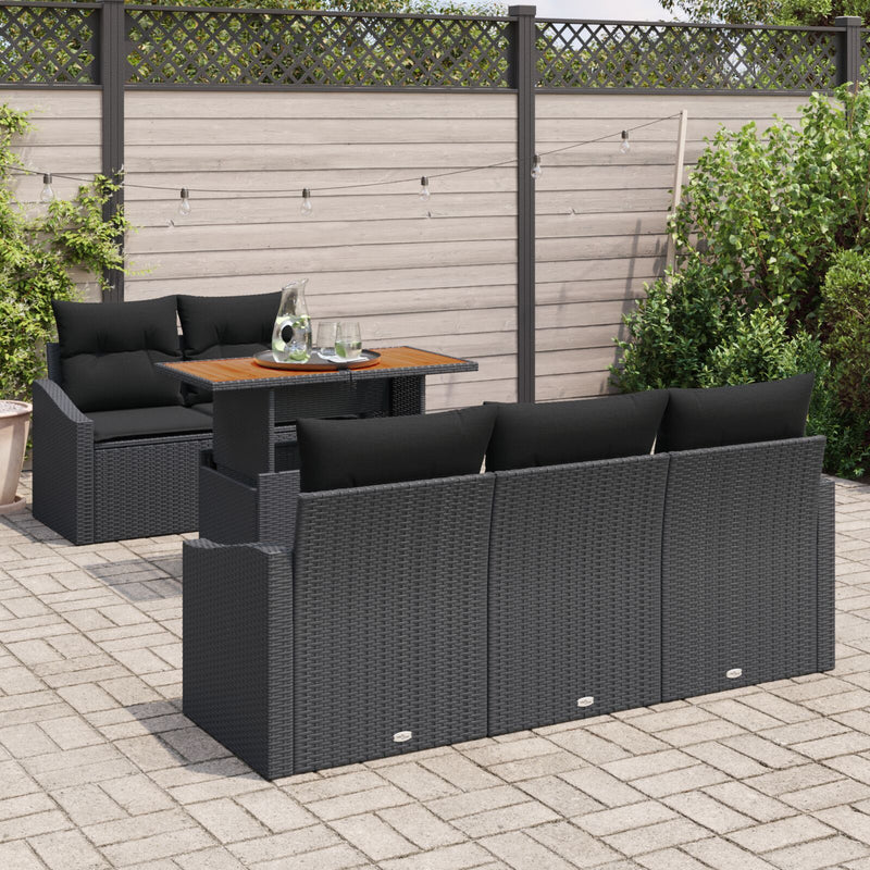 vidaXL 6 Darabos Kerti Étkező Szett Párnákkal Fekete Poly Rattan Akác